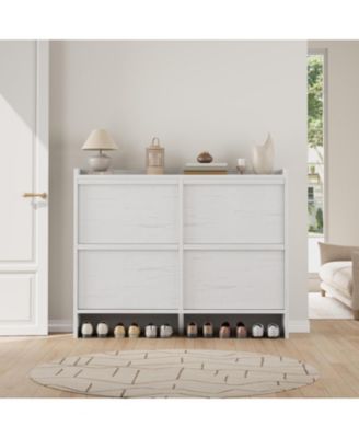 Shoe Cabinet with 4 Flip Drawers, Wooden Shoe Organizer Cabinet with Adjustable Shelf, Shoe Storage for Entryway, White