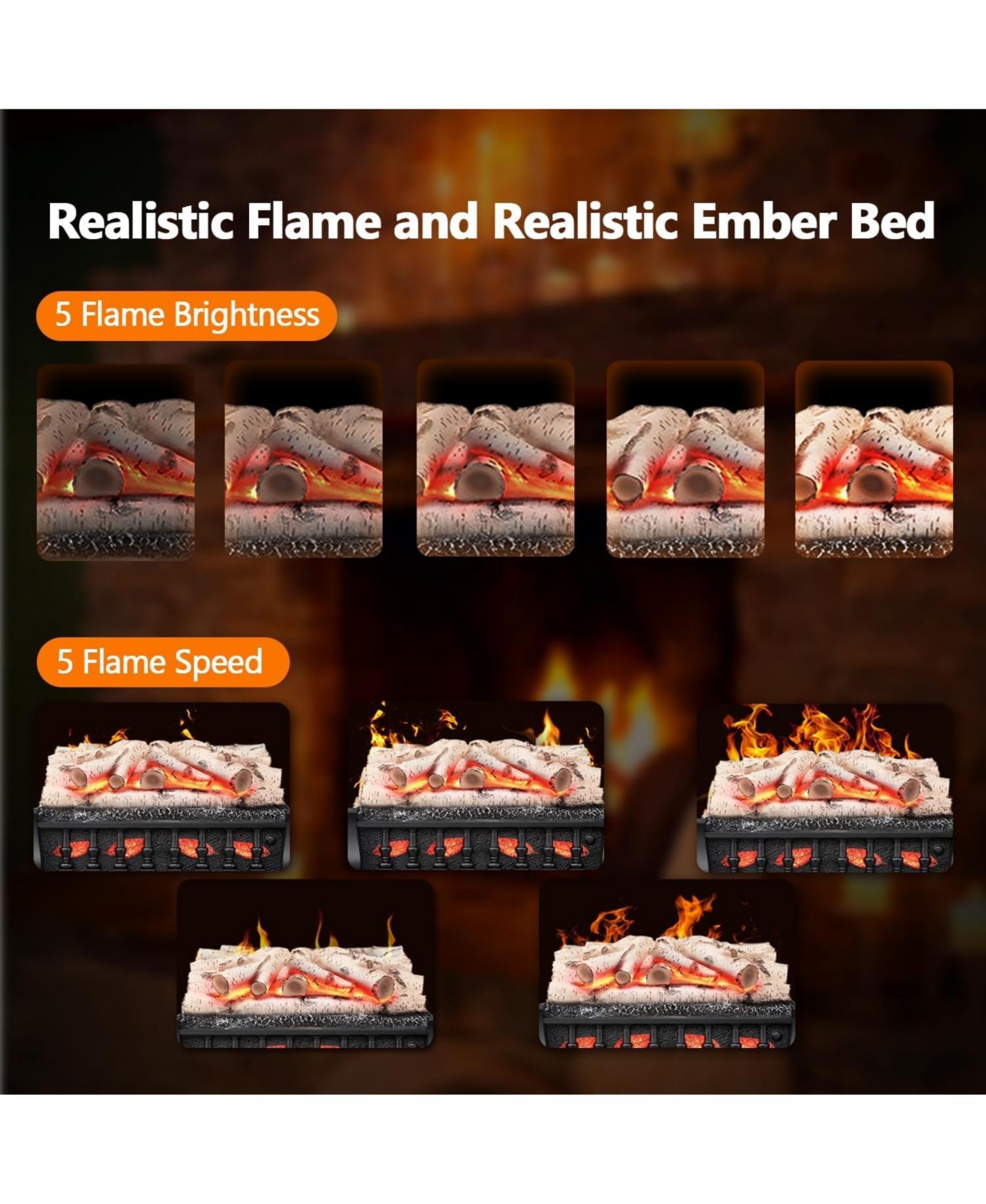 Cowsar 21 Inches Electric Fireplace Insert Log Heater with 5 Flame Brightness and 5 Flicker Speed, 750w/1500w