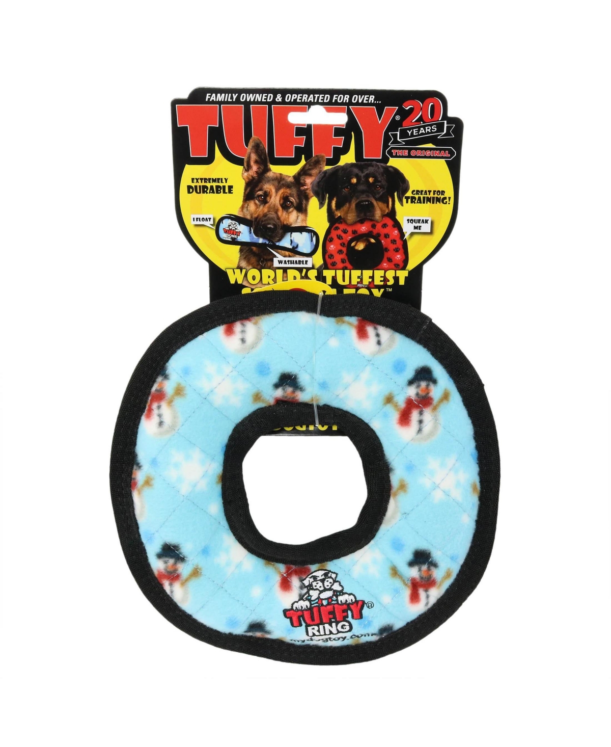 Tuffy Holiday Medium Ring Snowman 2 Pack, Durable Plush Squeaky Dog Toy