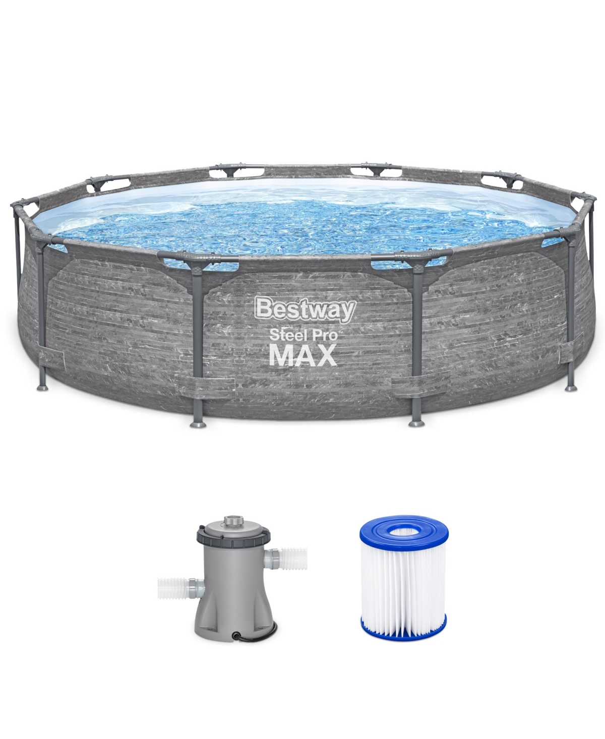 Bestway Steel Pro Max 10' x 30" Above Ground Outdoor Swimming Pool Set, Gray