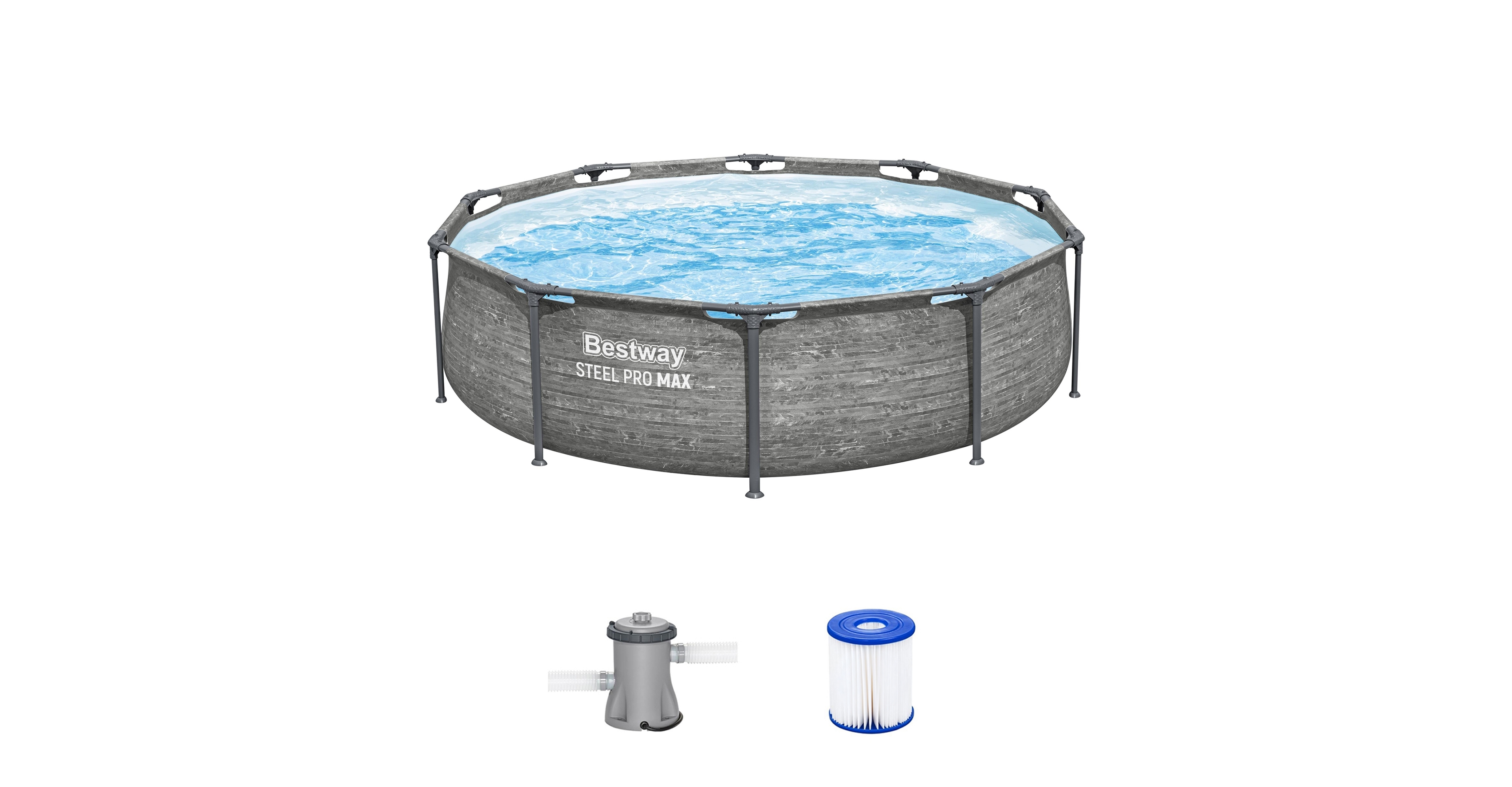 Bestway Steel Pro Max 10' x 30" Above Ground Outdoor Swimming Pool Set, Gray