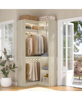 Freestanding Corner Closet Organizer, Closet System with Hanging Rods and Storage Shelves