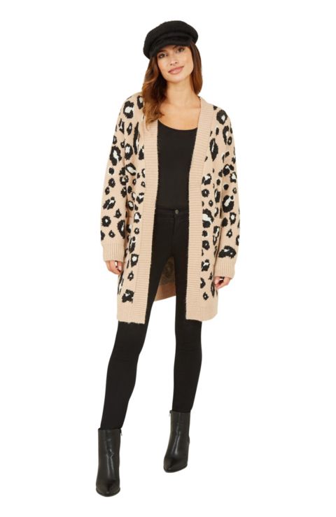 Женский кардиган Yumi Animal Intarsia Knit Long, цвет: Бежевый