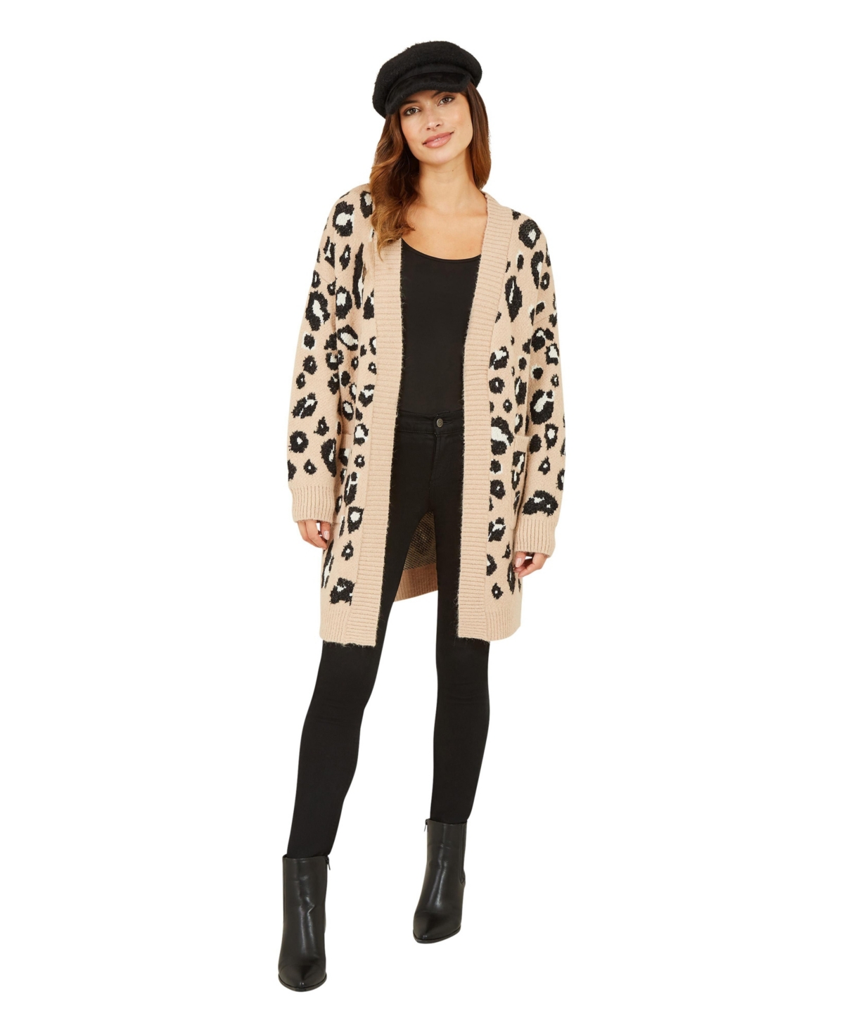 Yumi Women's leopard print Intarsia Long Cardigan