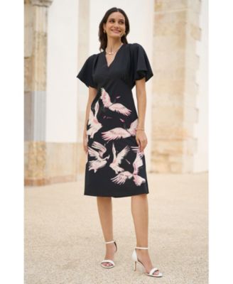 Women's Crane Print Kimono Dress