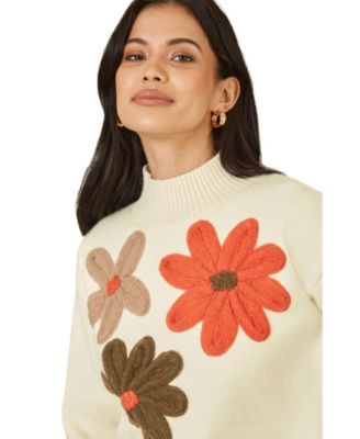 Women's Floral Detail High Neck Knit Sweater