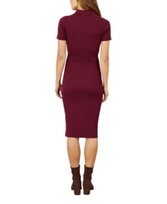 Women's Fitted Rib Knitted Midi Dress