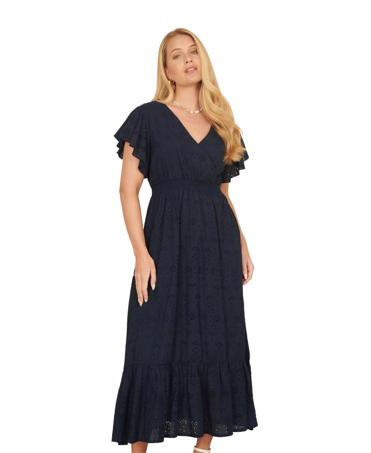 Yumi Women's Cotton Broderie Anglaise Wrap Midi Dress