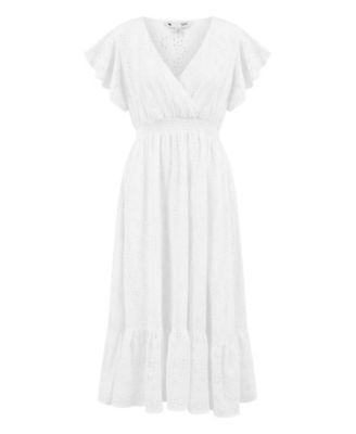 Women's Cotton Broderie Anglaise Wrap Midi Dress