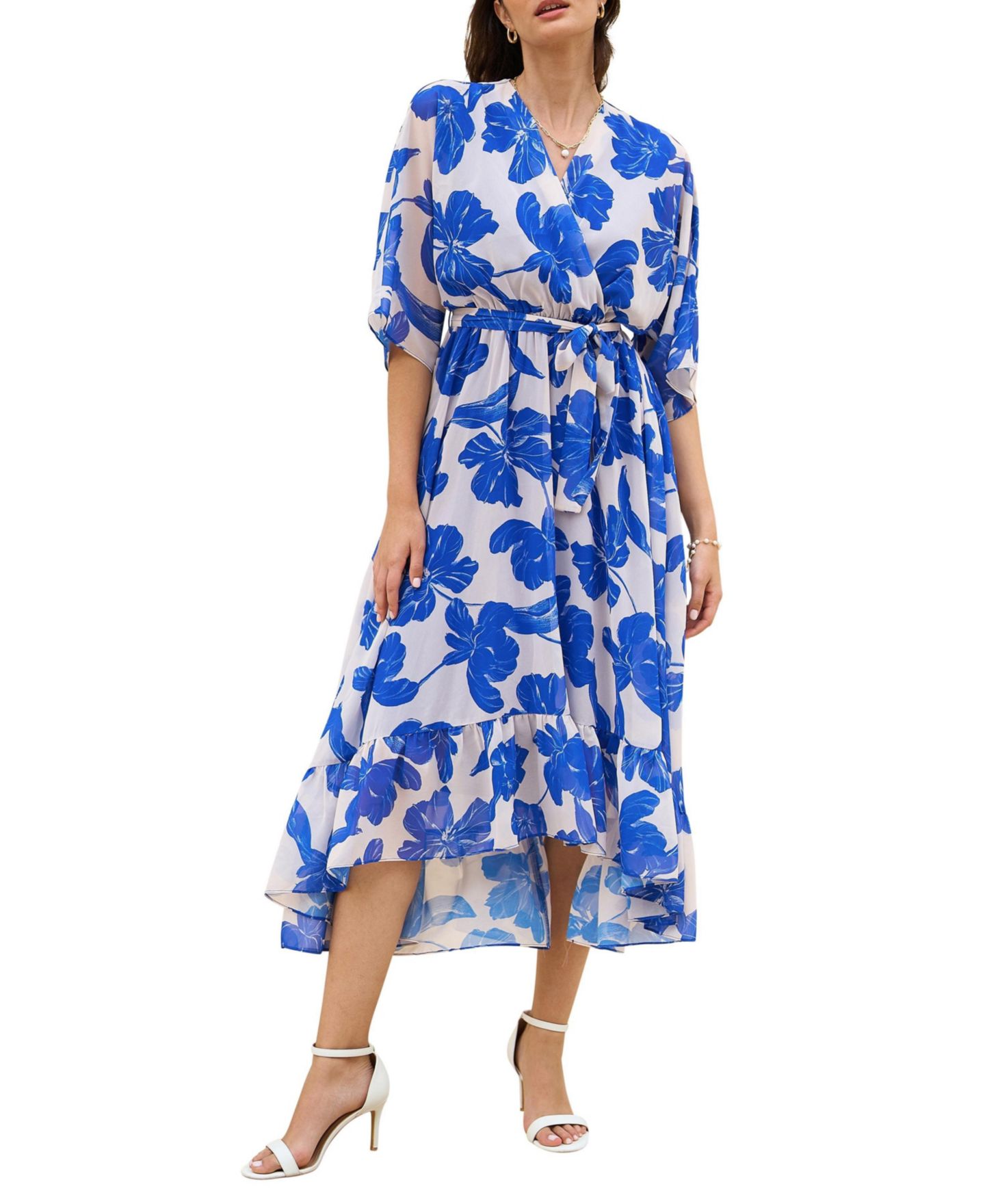 Женское платье Yumi Midi Dip Hem Wrap, цвет: Синий — фото 4