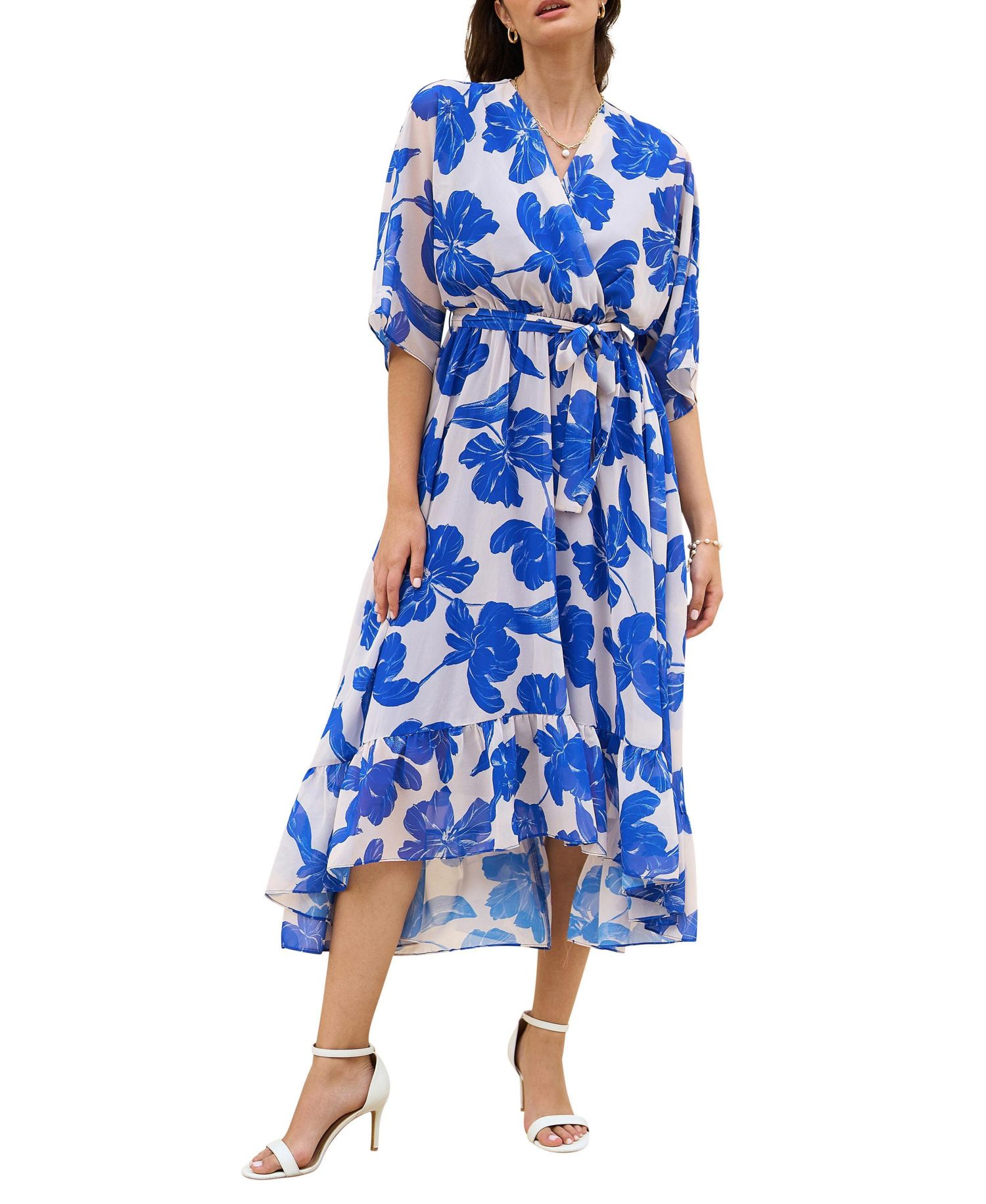 Women's Midi Dip Hem Wrap Dress