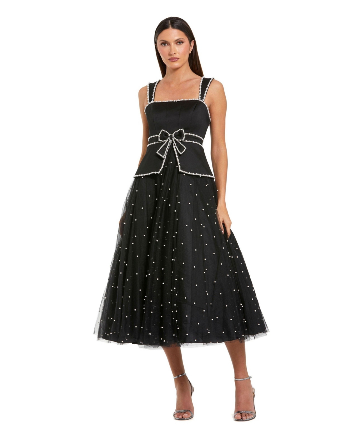 Mac Duggal Women's Sleeveless Embellished Crepe And Tulle Midi Dress