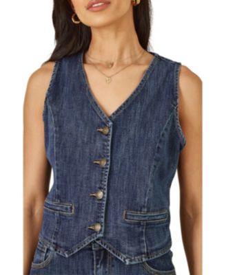 Women's Button Up Denim Stretch Waistcoat