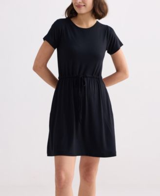 Women's Drawstring Short T-shirt Dress in Black