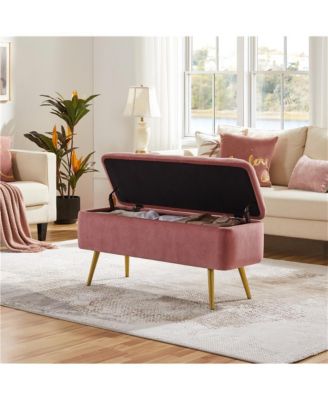 Upholstered Ottoman Footstool Bench with Storage Compartment