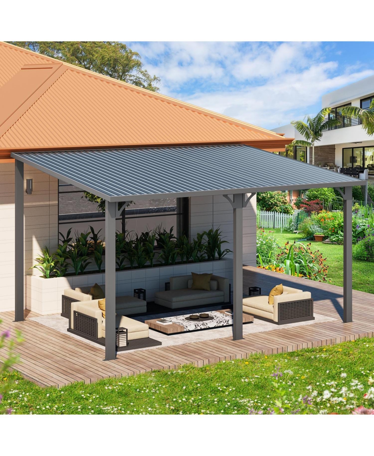 Aecojoy 14'X10' Hardtop Gazebo Outdoor Pergola Lean to Metal Pergolas
