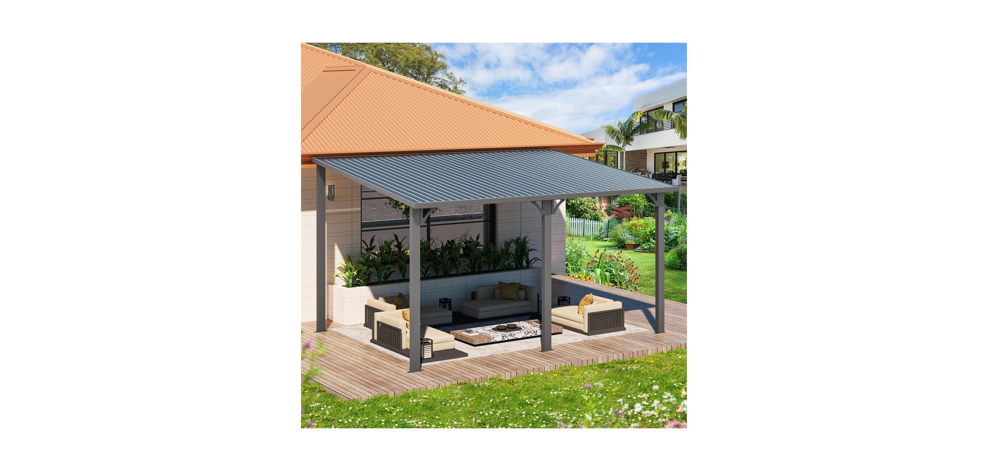 Aecojoy 14'X10' Hardtop Gazebo Outdoor Pergola Lean to Metal Pergolas