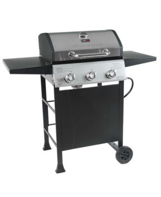 27,000 BTU 3 Burner Propane Gas Grill w/Wheels, Cover, & Side Shelves