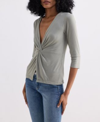 Women's Twist Front Knit Shirt in Light Olive