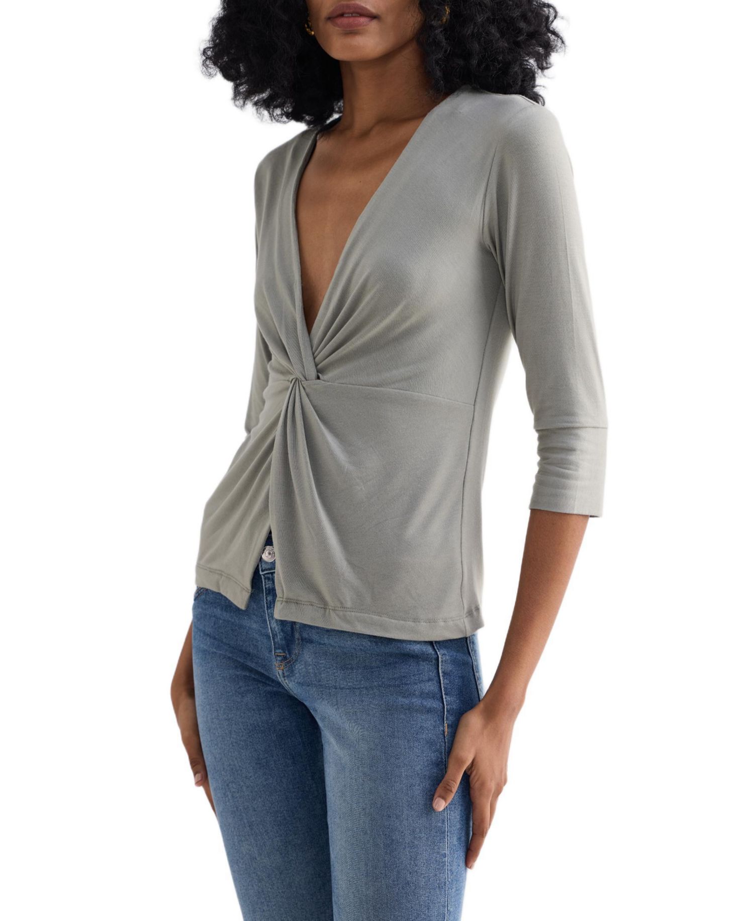 Women's Twist Front Knit Shirt in Light Olive