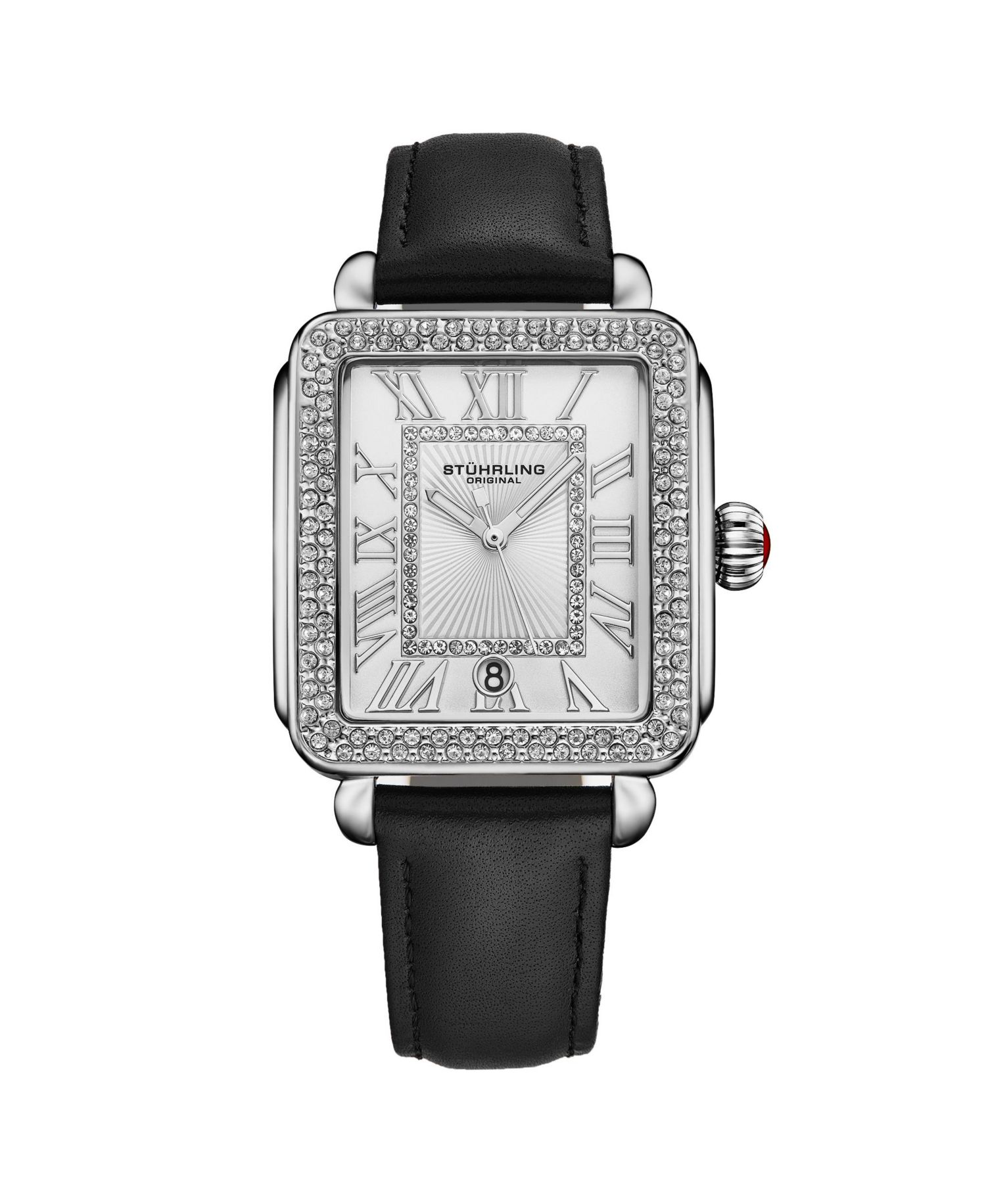 Elegant Women s Rectangular 35x47mm Dress Watch - Model 4060L.1, Silver Case, Black Leather Strap, Crystal Bezel