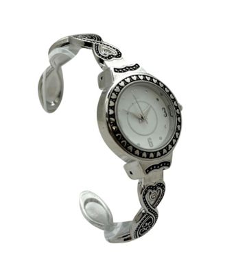 Elegant Heart Detailed Band Bangle Women Watch, Silver