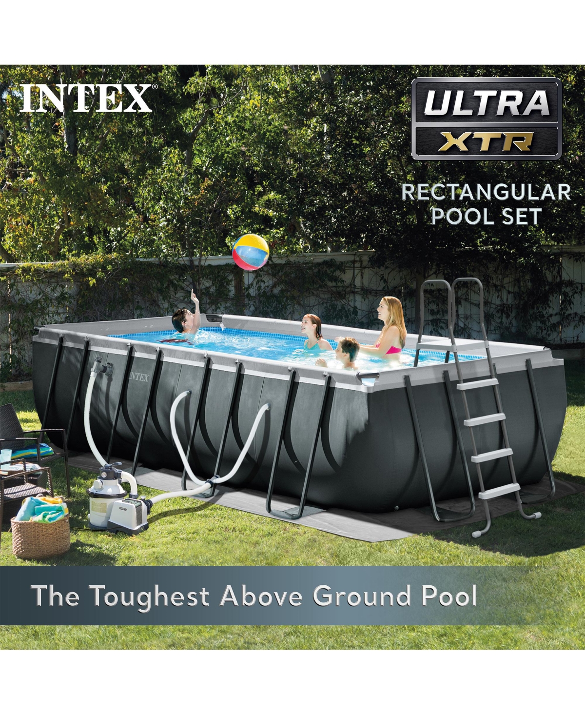 Intex 18Ft x 52In Ultra Xtr Rectangular Frame Swimming Pool Kit w/Pump & Canopy