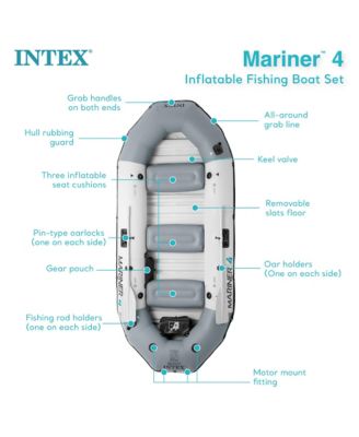 Mariner 4-Person Inflatable River Lake Dinghy Boat with Pump and Oars Set
