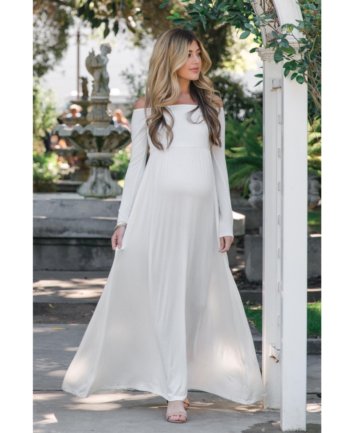 Pinkblush Maternity Pink Solid Off Shoulder Maxi Dress