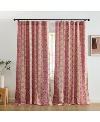 William Boho Damask Striped Patterned Window Back Tab Rod Pocket Curtains Bedroom - Light Blocking Darkening Window Panels, Set of 2