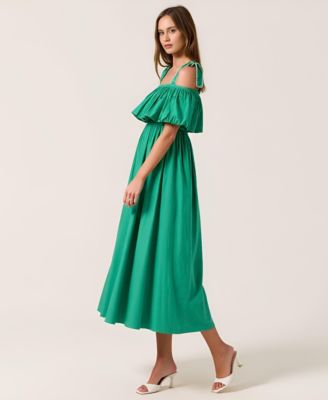 Women's Off-Shoulder Ruffle Cotton Midi Dress