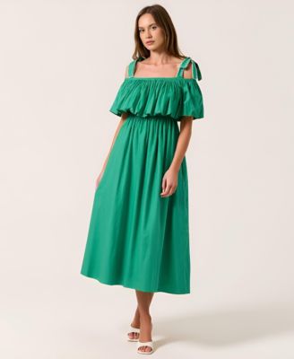 Women's Off-Shoulder Ruffle Cotton Midi Dress