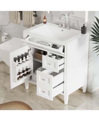 30inch Bathroom Vanity with Top Sink Modern Bathroom Storage Cabinet with 2 Drawers and a Tip out Drawer Single Sink Bathroom Vanity