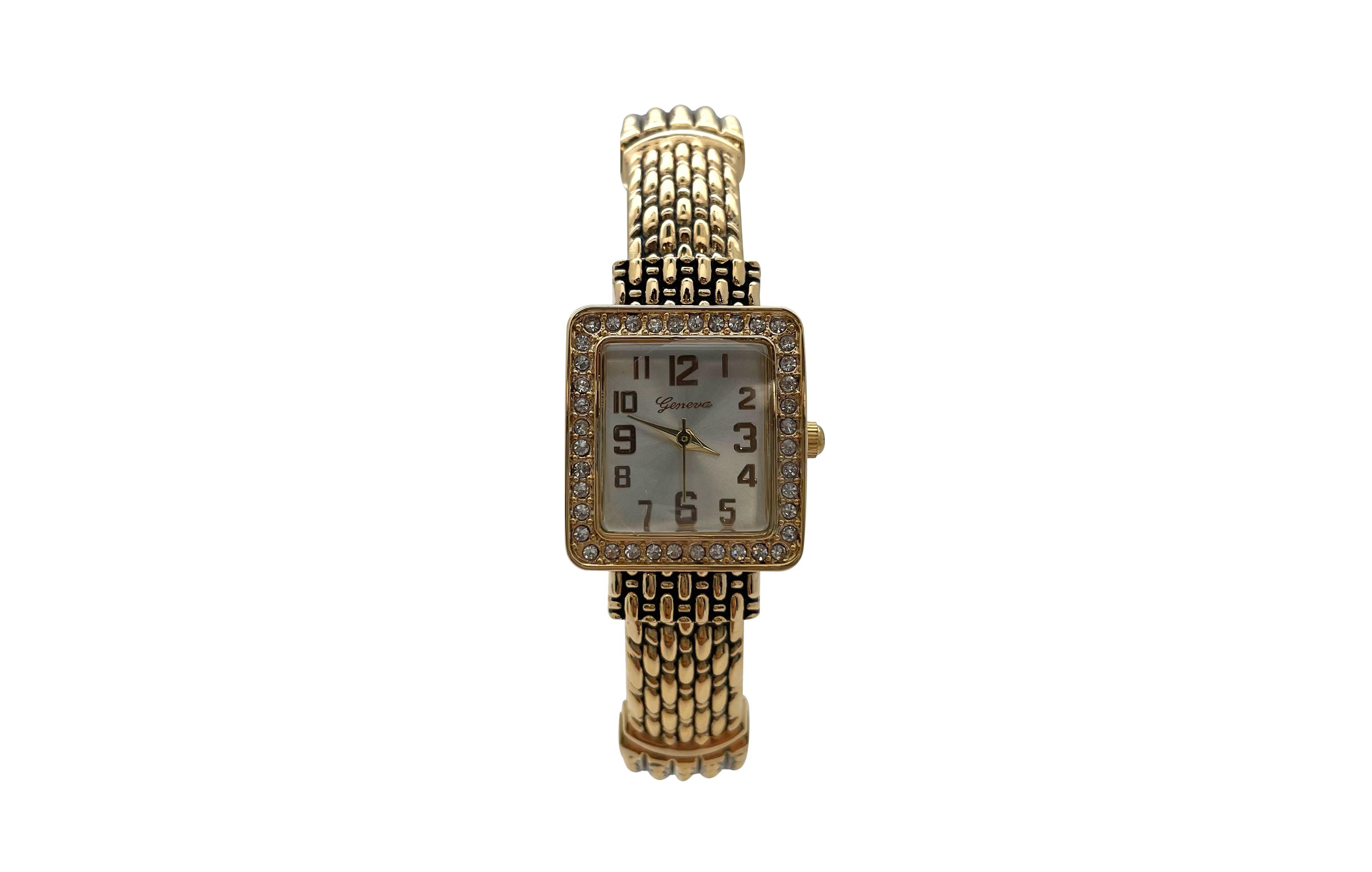 Olivia Pratt Elegant Detailed Band Square Face Bangle Women Watch, Gold