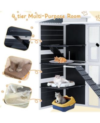 Large 4 Tiers Catio Outdoor Cat Enclosure with Weatherproof Roof