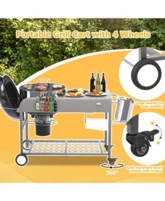 Grill Table for Weber 18" & 22" Original Kettle, Outdoor Grill Cart with Wheels