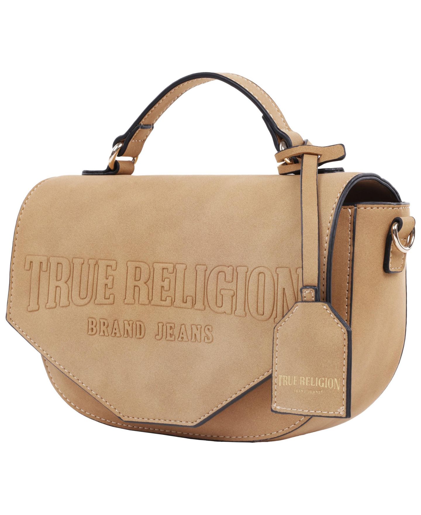 Женская сумка True Religion Trapunto Logo Suede Flap Crossbody, цвет: Верблюжий — фото 5