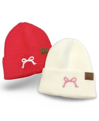 Women's Embroidered Bow Beanie - Hot Pink