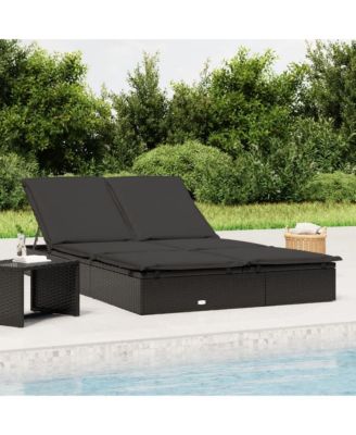 Sunbed Black PE rattan Double Adjustable Armrests Sunbed