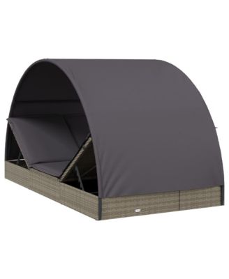 Sunbed Gray PE Rattan Two-Person Size Adjustable Armrests