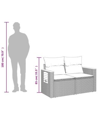 Patio Sofa with Cushions 2-Seater Gray Poly Rattan