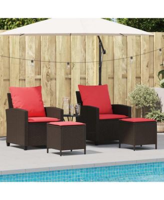 4 Piece Patio Sofa Set with Cushions Brown Poly Rattan