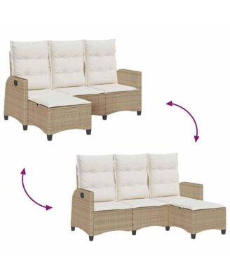 Reclining Garden Sofa Beige PE Rattan Medium Adjustable Armrests