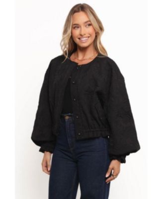 Women's Yuki Tonal Embroidered Flower Jacket - Black L