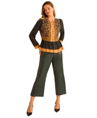 Vince Camuto - Women's Crewneck Button-Down Top