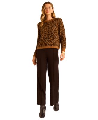 Women's Cozy Crewneck Animal-Print Long-Sleeve Sweater