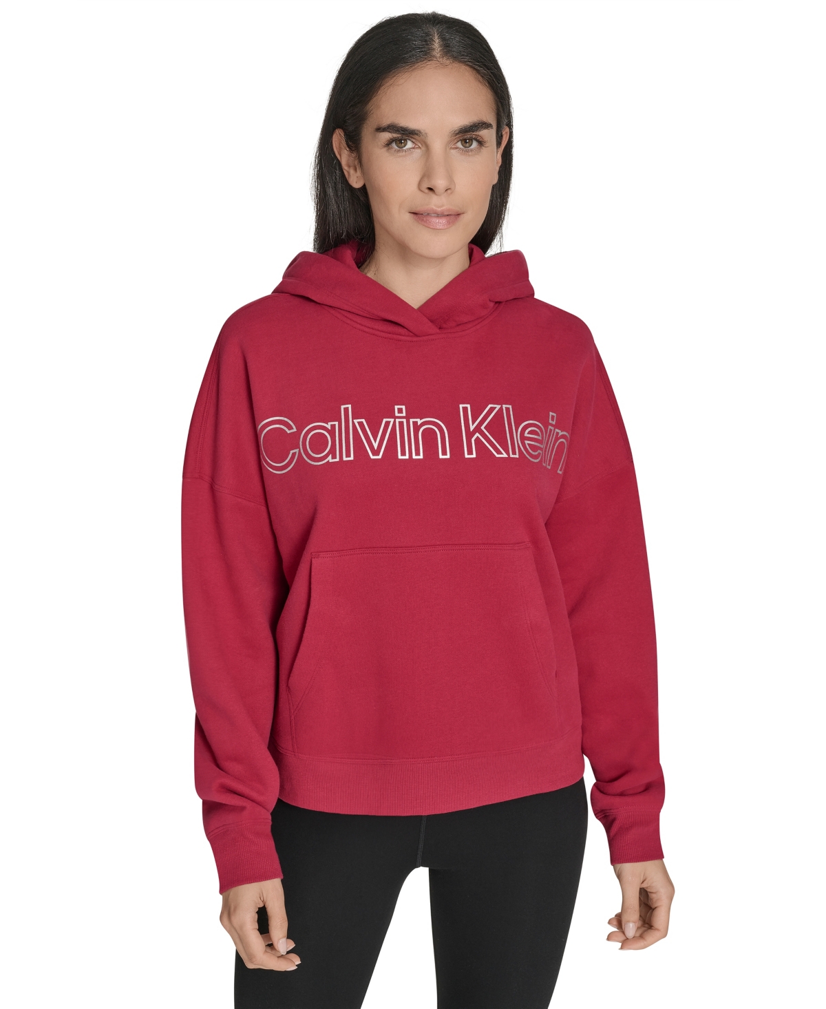 Calvin Klein Women's Performance Metallic Outline Logo Fleece Hoodie In Red