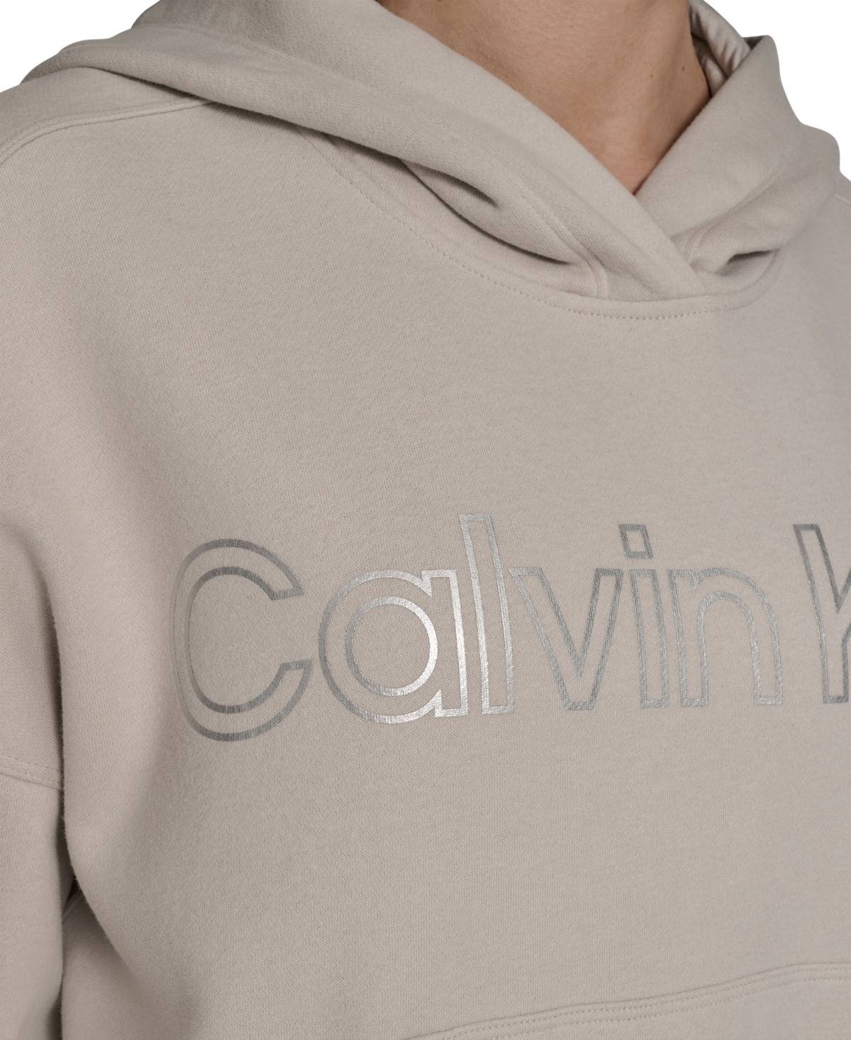 Calvin Klein Women's Performance Metallic Outline Logo Fleece Hoodie In Brown