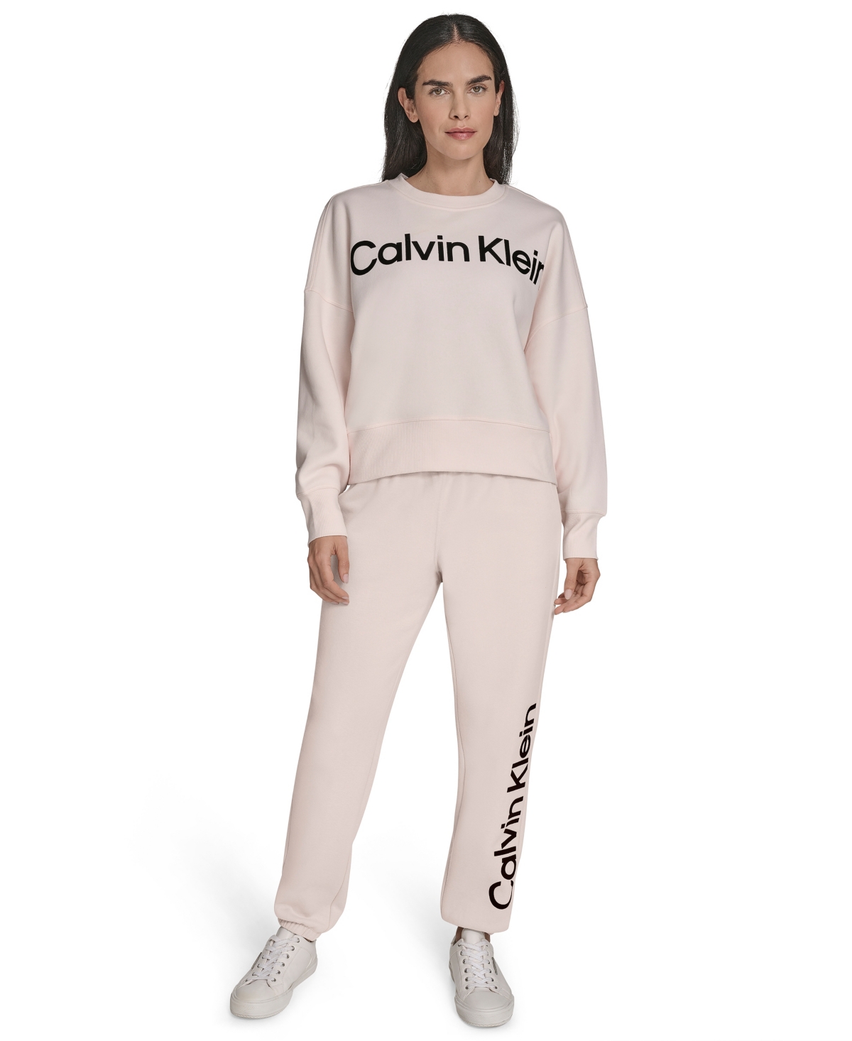 Calvin Klein Women's Performance Flocked Logo Pull-on Sweatshirt In Pink
