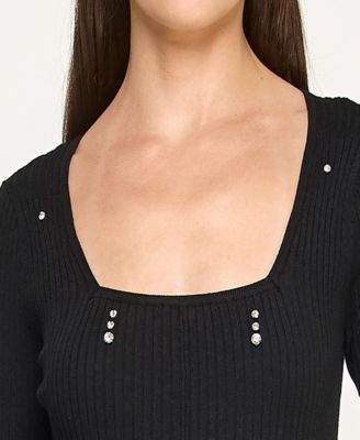 Juniors' Square Neck Midi Sweater Dress